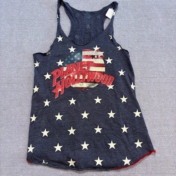 planet hollywood Tops - Planet Hollywood Women's Graphic Blue Tank Top White Stars Racerback Large